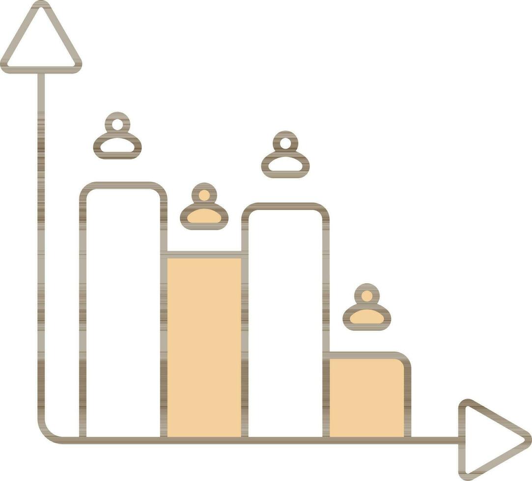 People Bar Chart Icon In White And Brown Color. vector