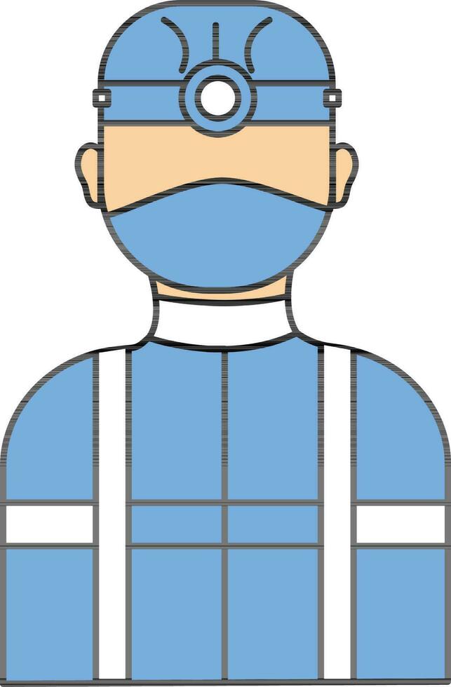 construcción trabajador vestir máscara icono en azul y blanco color. vector