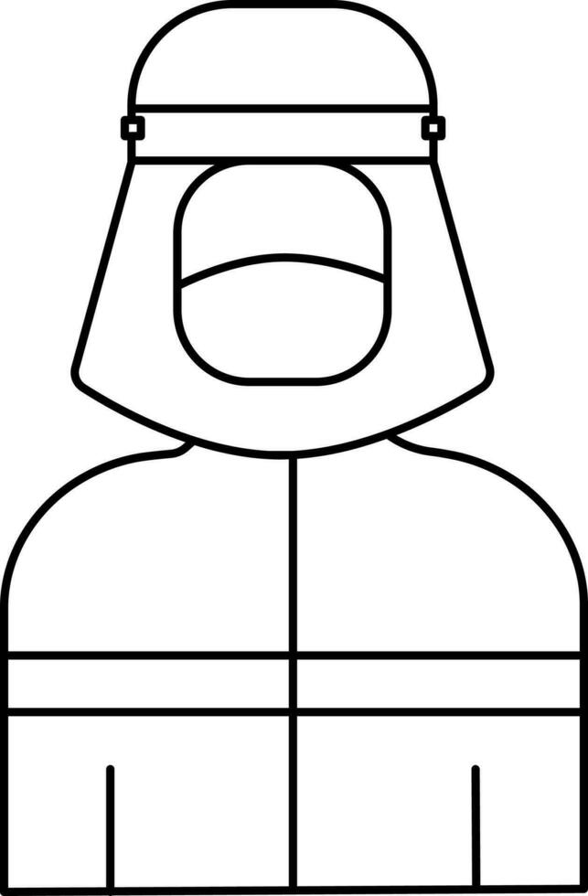 Black Outline Human Wear PPE Kit Icon. vector