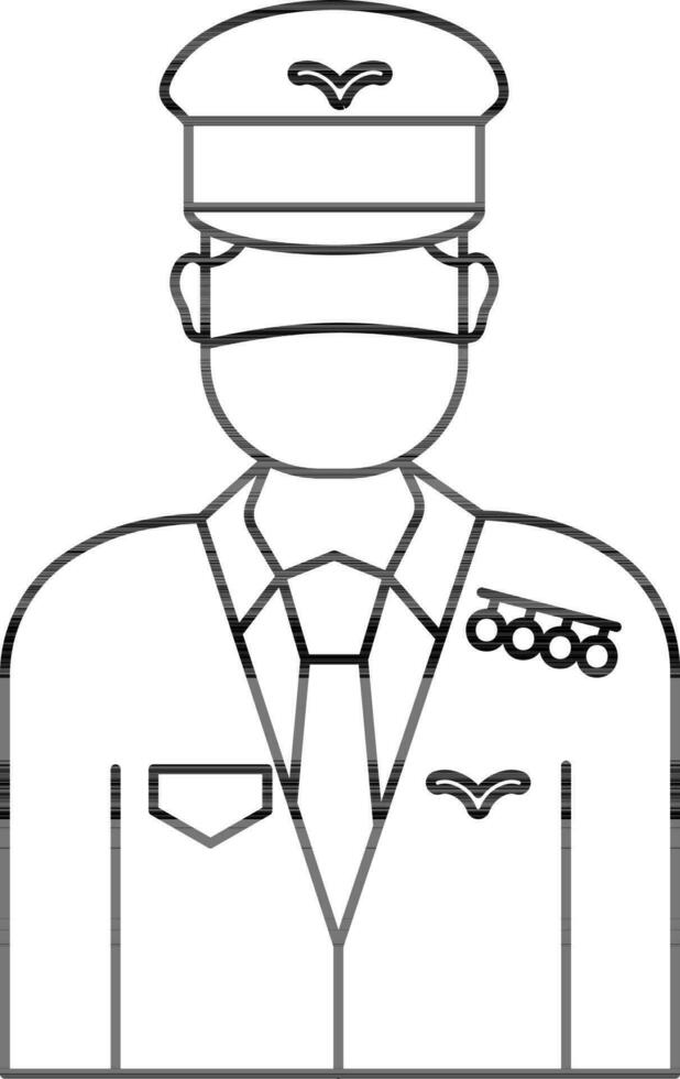Pilot Man Wear Mask Icon In Linear Style. vector