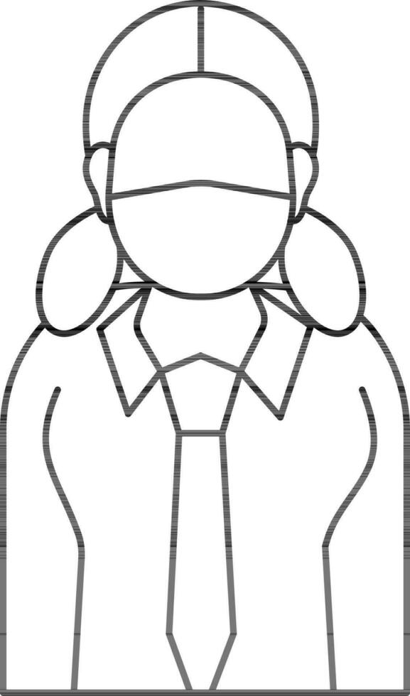 Vector Illustration Of Female Student Wearing Mask In Linear Style.