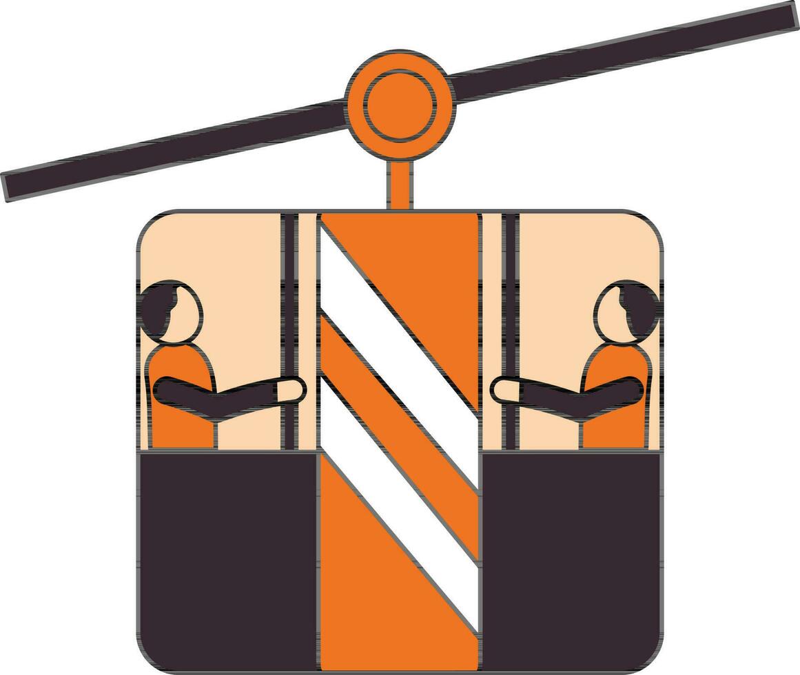 Two Men Riding On Cable Car Icon In Orange And Magenta Color. vector