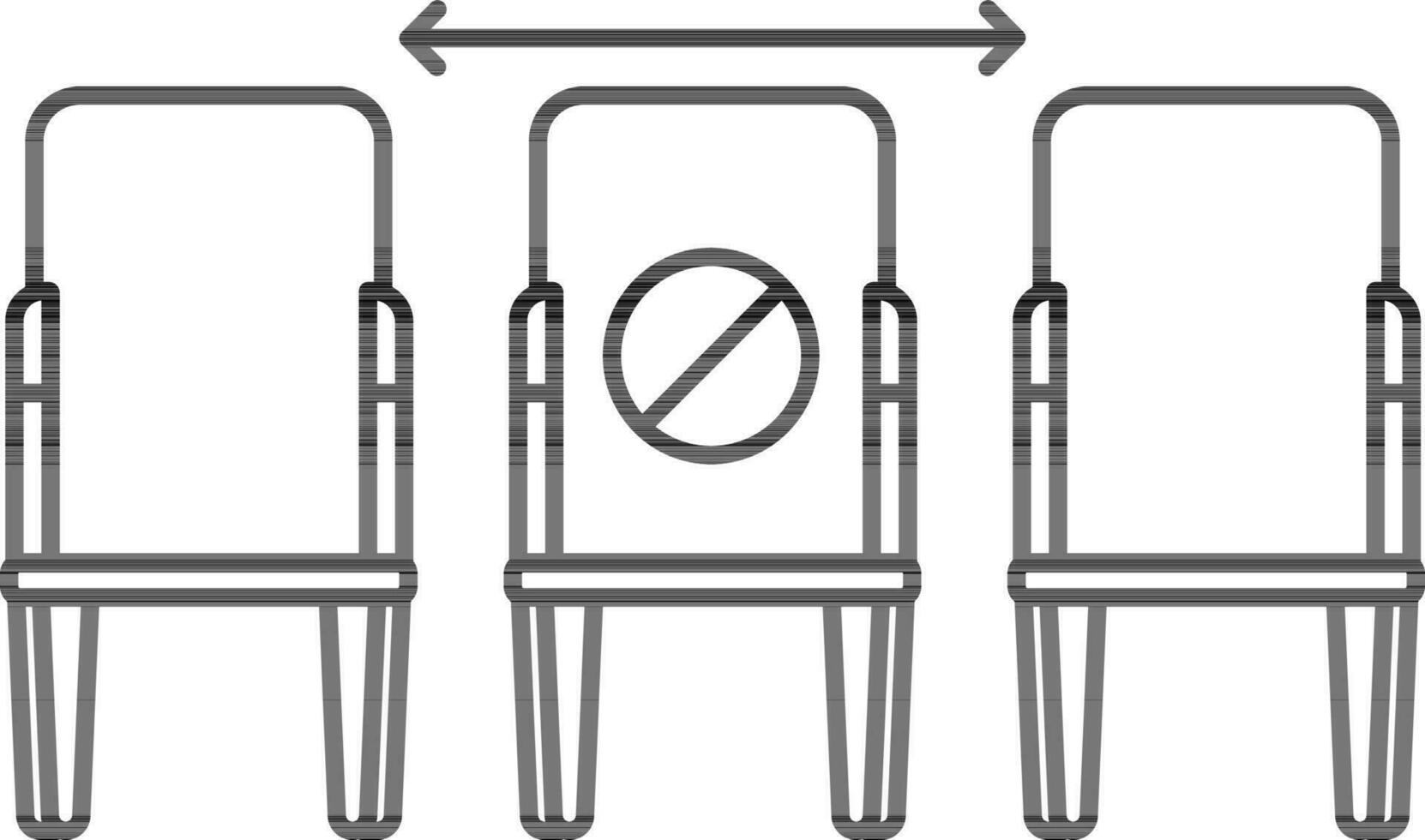 físico o social distancia silla icono en negro línea Arte. vector