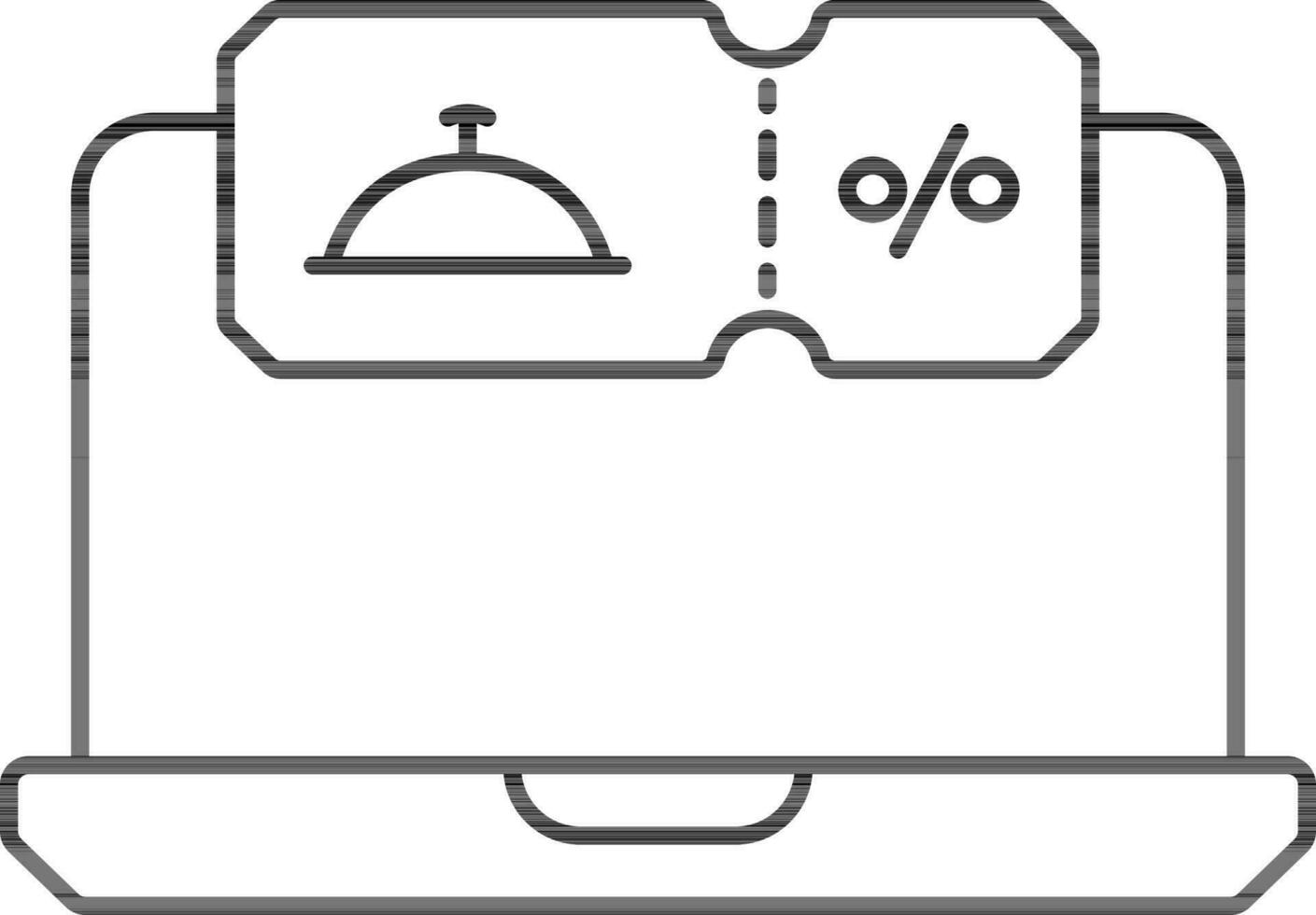 Online Food Shopping With Discount Offer In Laptop Screen Line Art Icon. vector