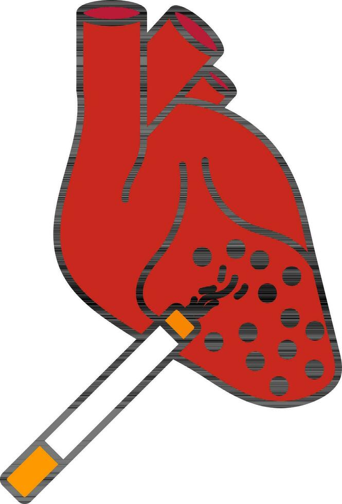 Colorful Human Heart And Cigarette Icon. vector