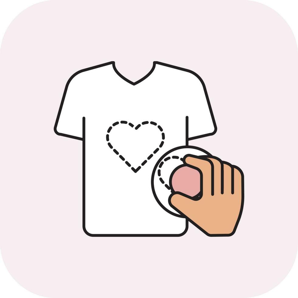 Handmade With Exclusive Heart Stamp Print On T-Shirt Outline Icon. vector