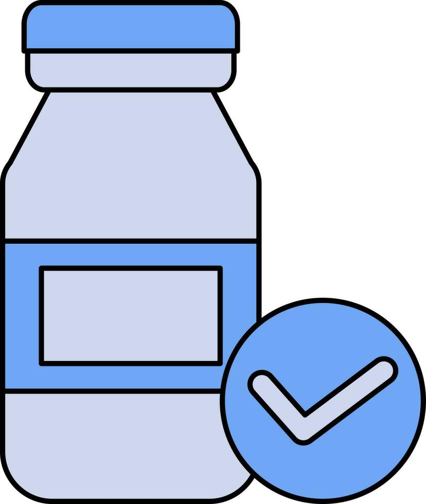 aprobar vacuna botella icono en azul color. vector
