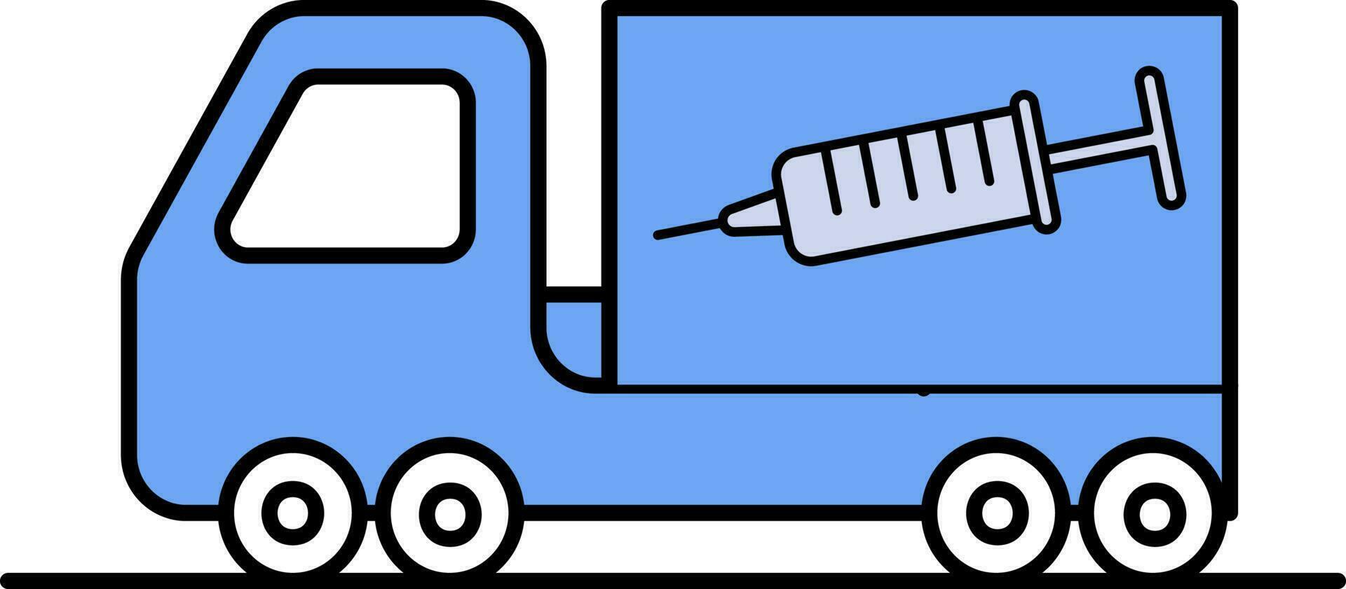 Vaccine Delivery Truck Icon In Blue And White Color. vector