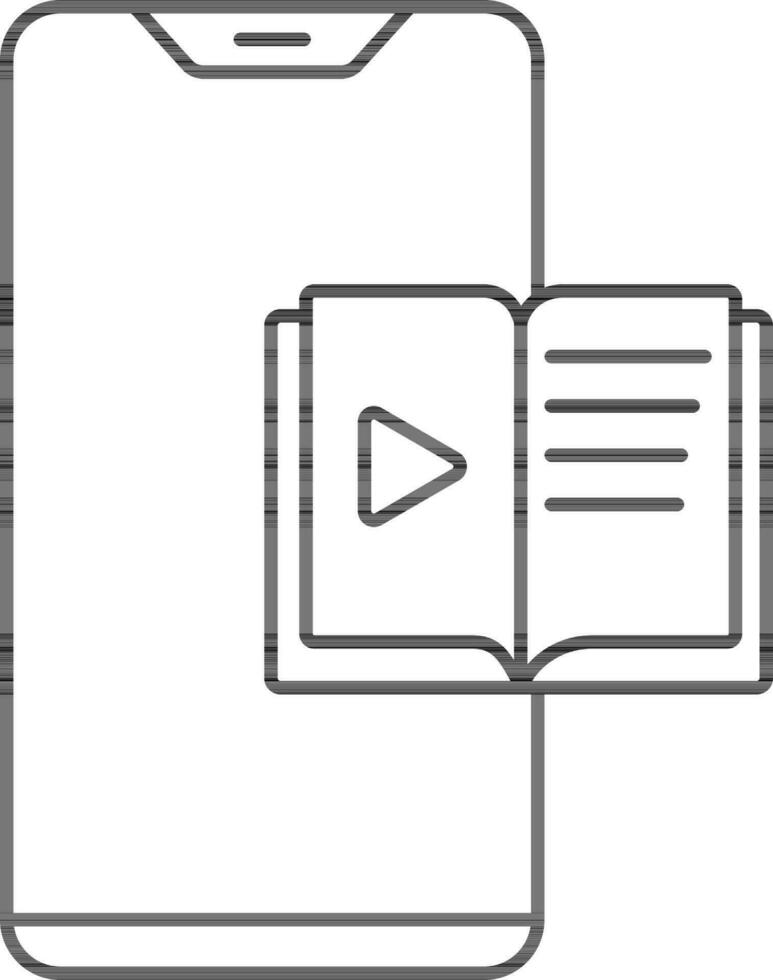 Play E-Book In Smartphone Line Art Icon. vector