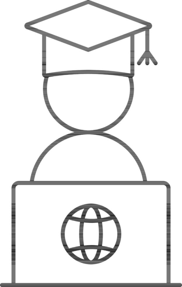 Graduation Student Boy Learning With Laptop Icon in Black Outline. vector