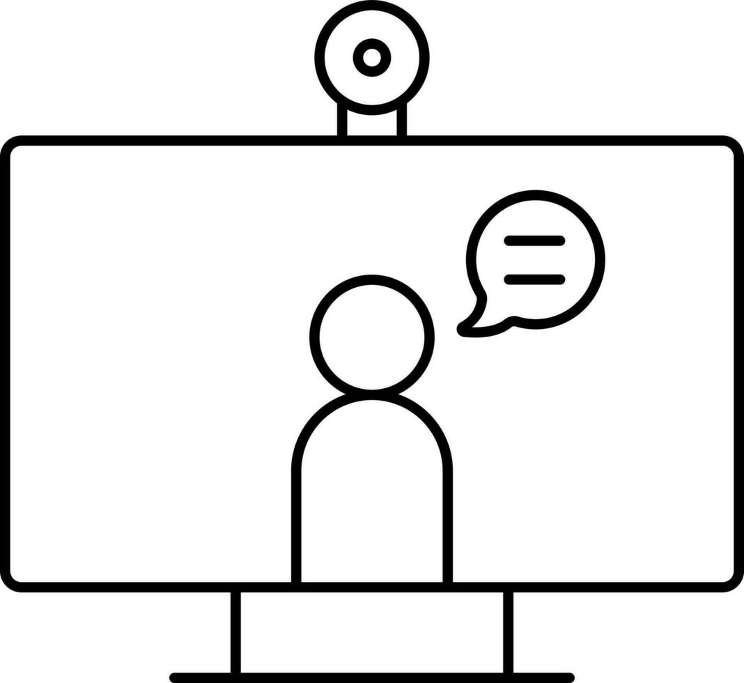 Line Art Speaking Man in Computer Screen Icon. vector