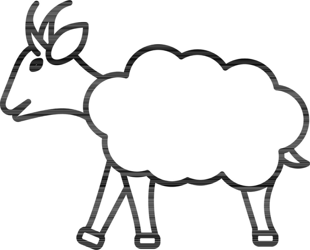 Sheep Icon In Black Line Art. vector