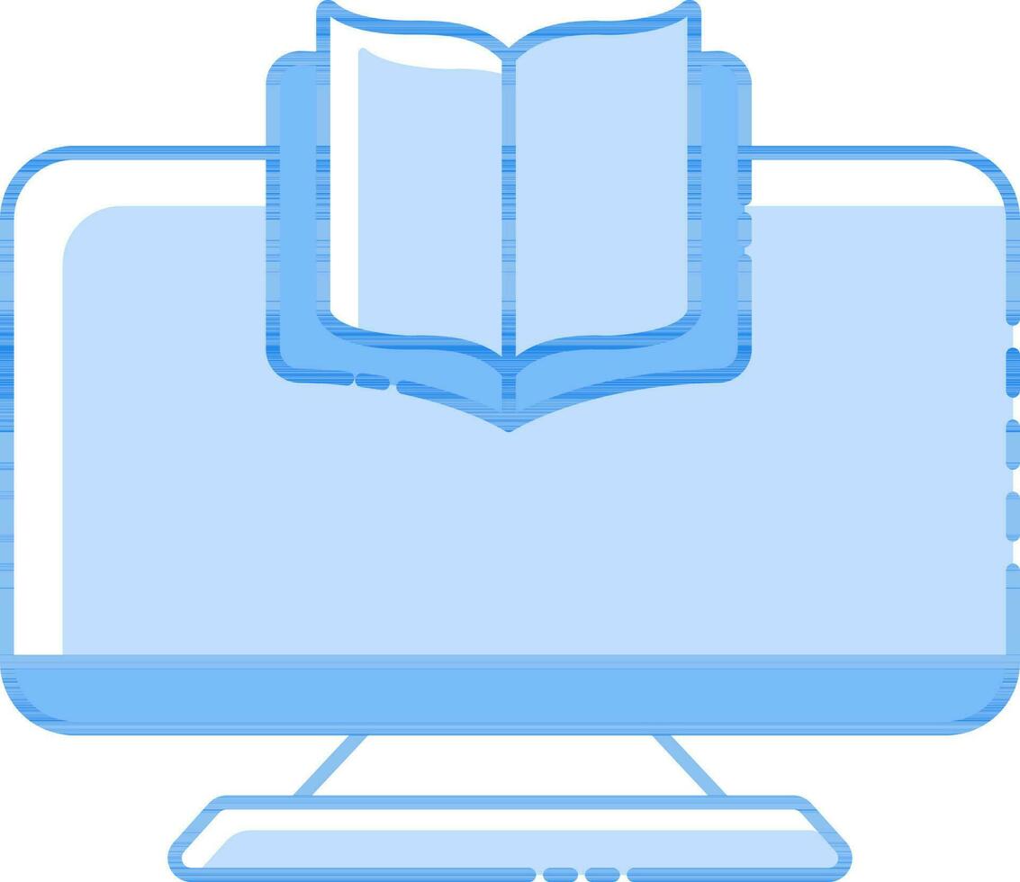 Open Book In Desktop Screen Blue Icon. vector