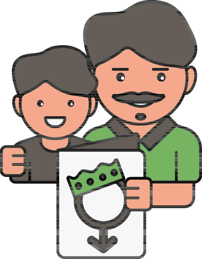 Illustration Of Man Holding Greeting Card With His Son. vector
