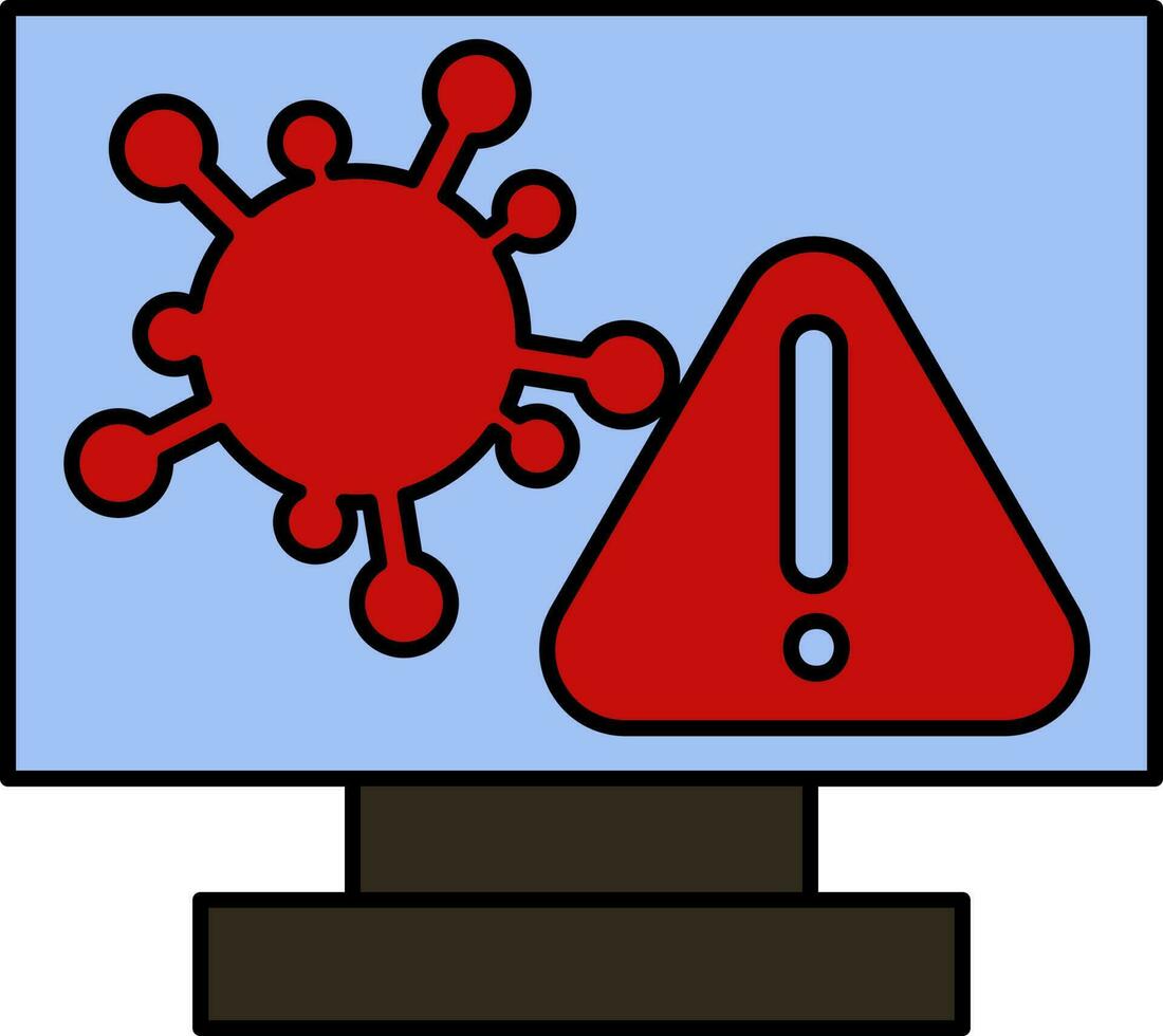 Online Warning For Virus In Desktop Screen Blue And Red Icon. vector