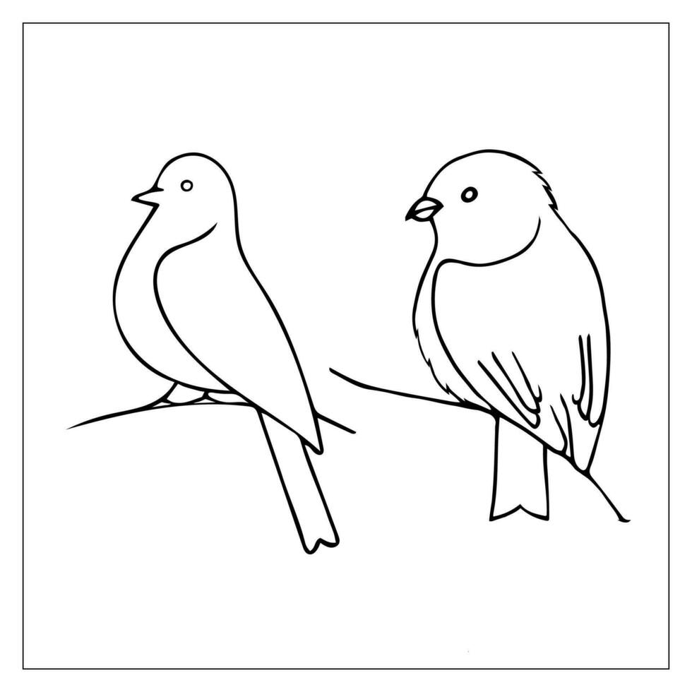 Birds. Hand-drawn vector sketch illustration of 2 birds sitting on a branch.