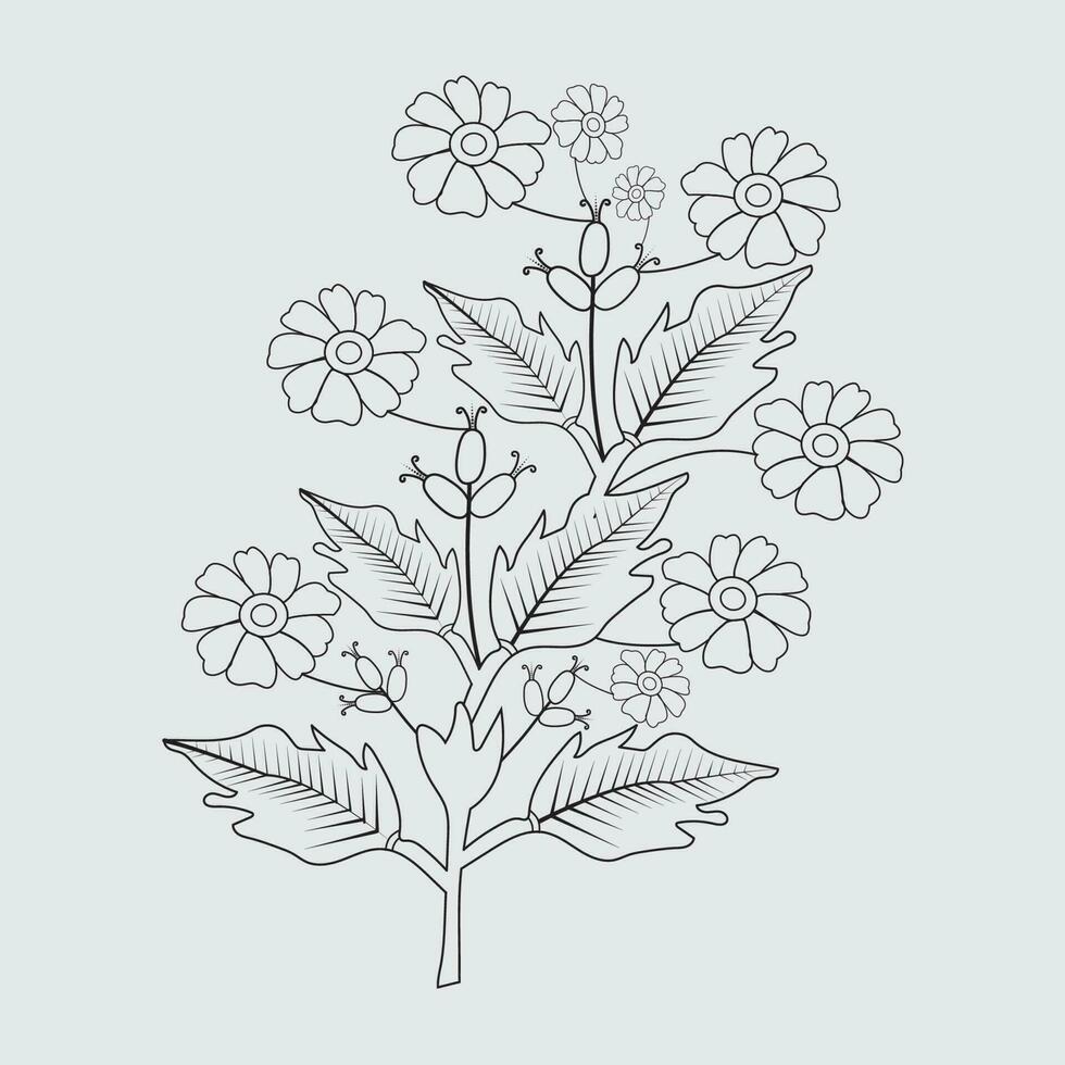 Abstract vector flowers coloring page