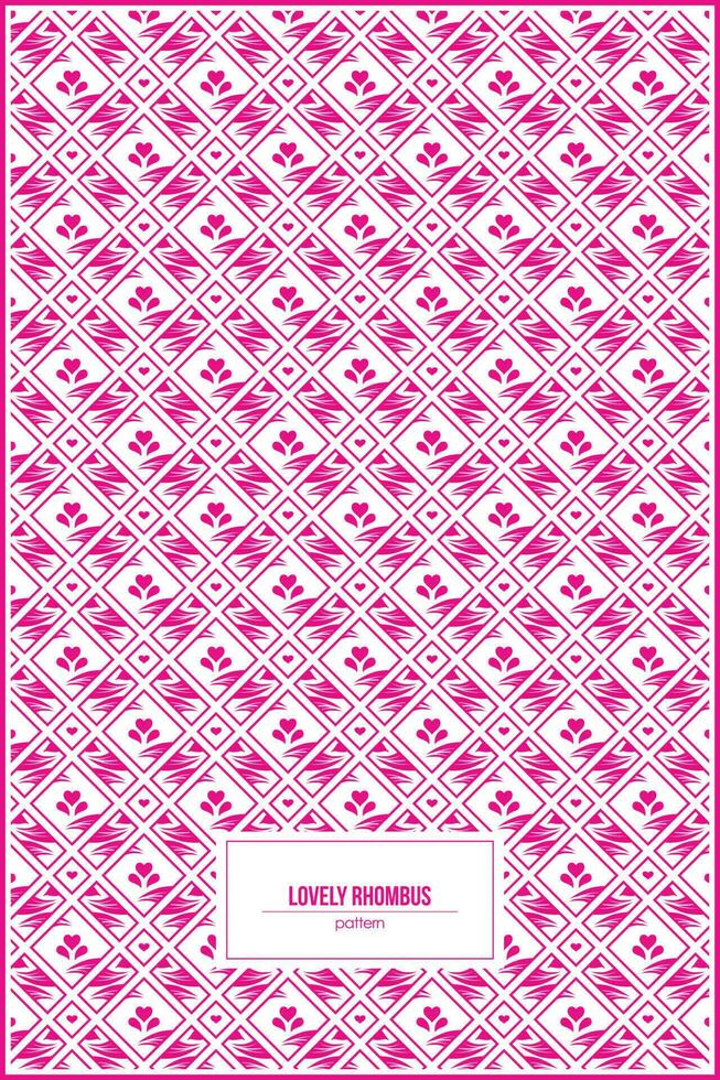 lovely pattern flower and heart shape inside pink rhombus vector