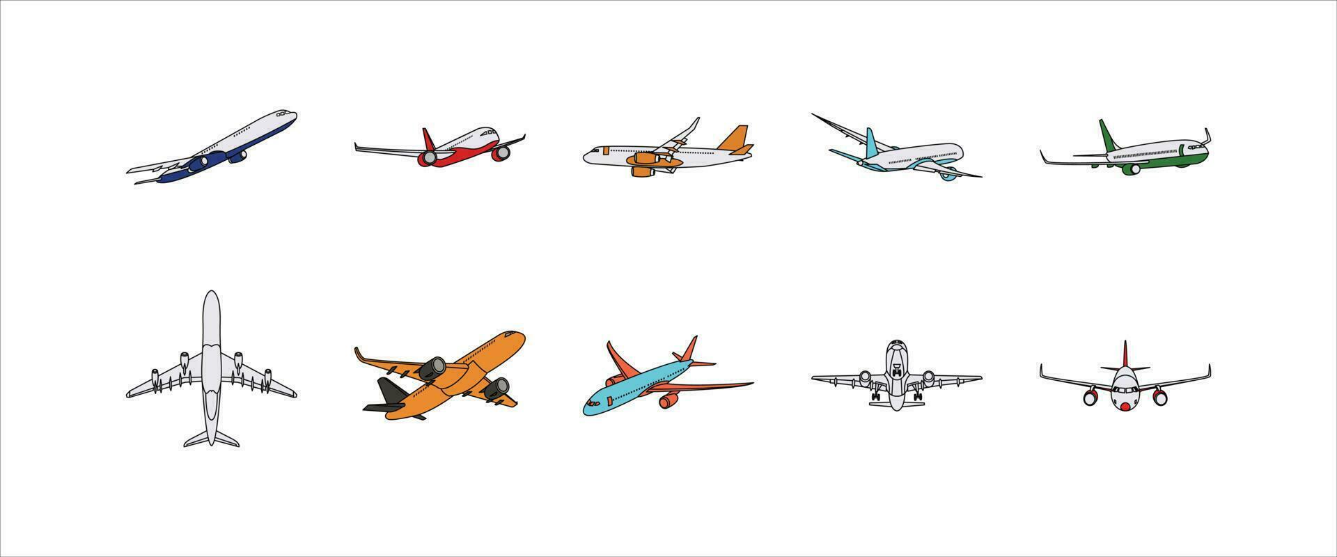 Flying Airplane Illustration Vector Set