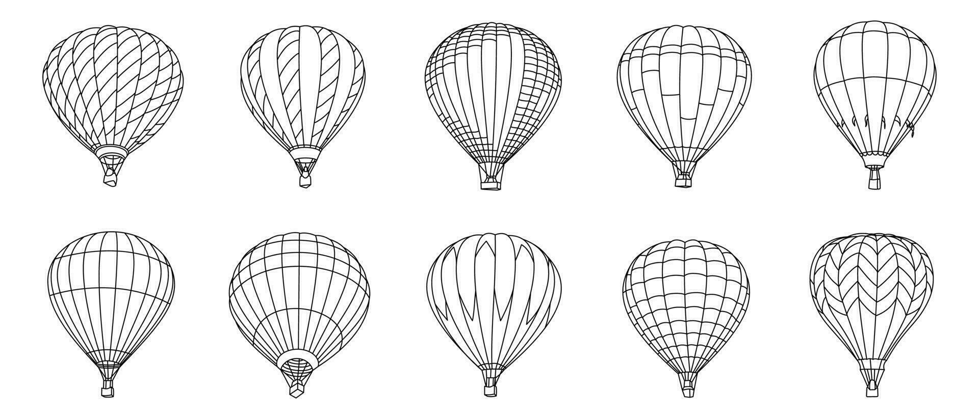 Hot Air Ballon Outline Illustration Vector Set