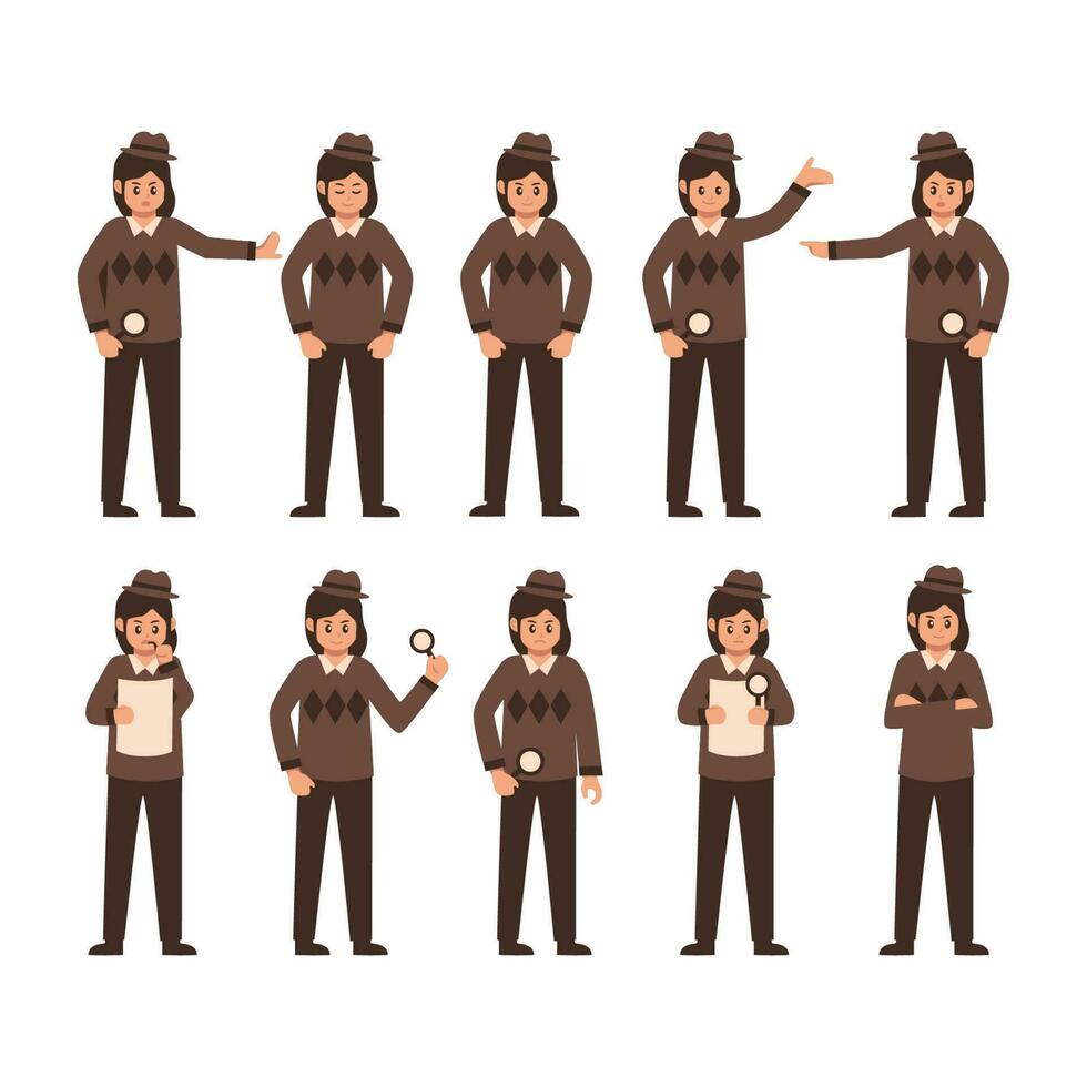 Female Detective Illustration Vector Set