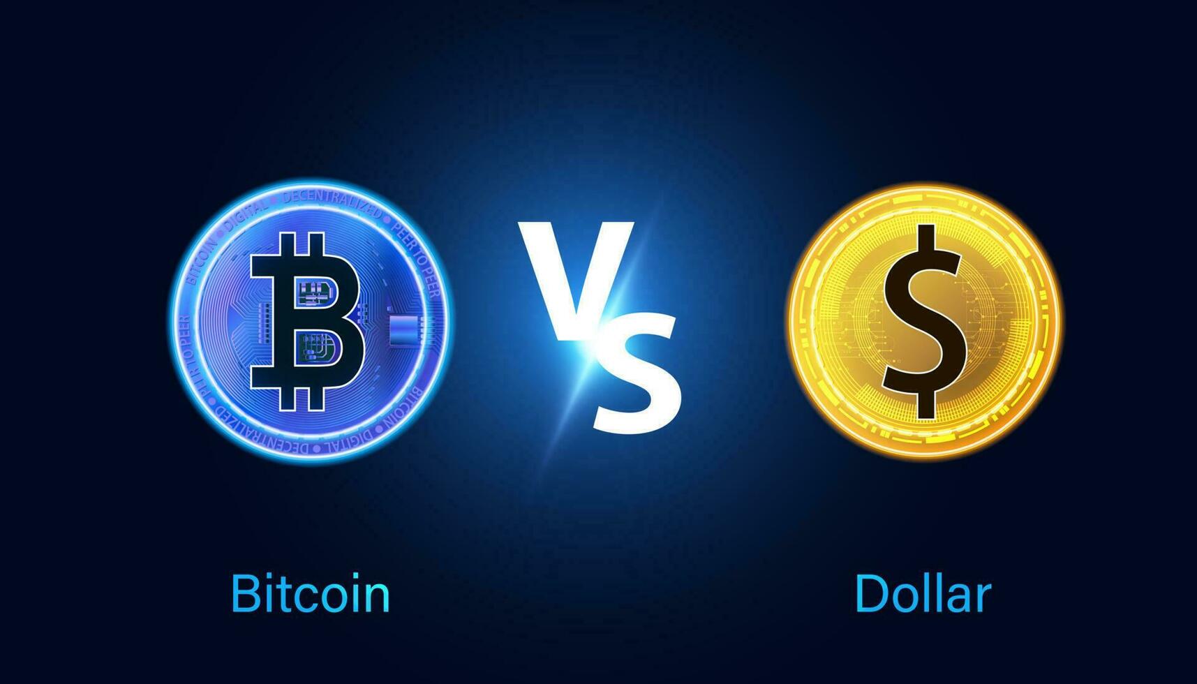 Abstract Bitcoin and Dollar Concept Asset Investment Decisions, Risk Distributions, Safe Havens, of Investors. vector