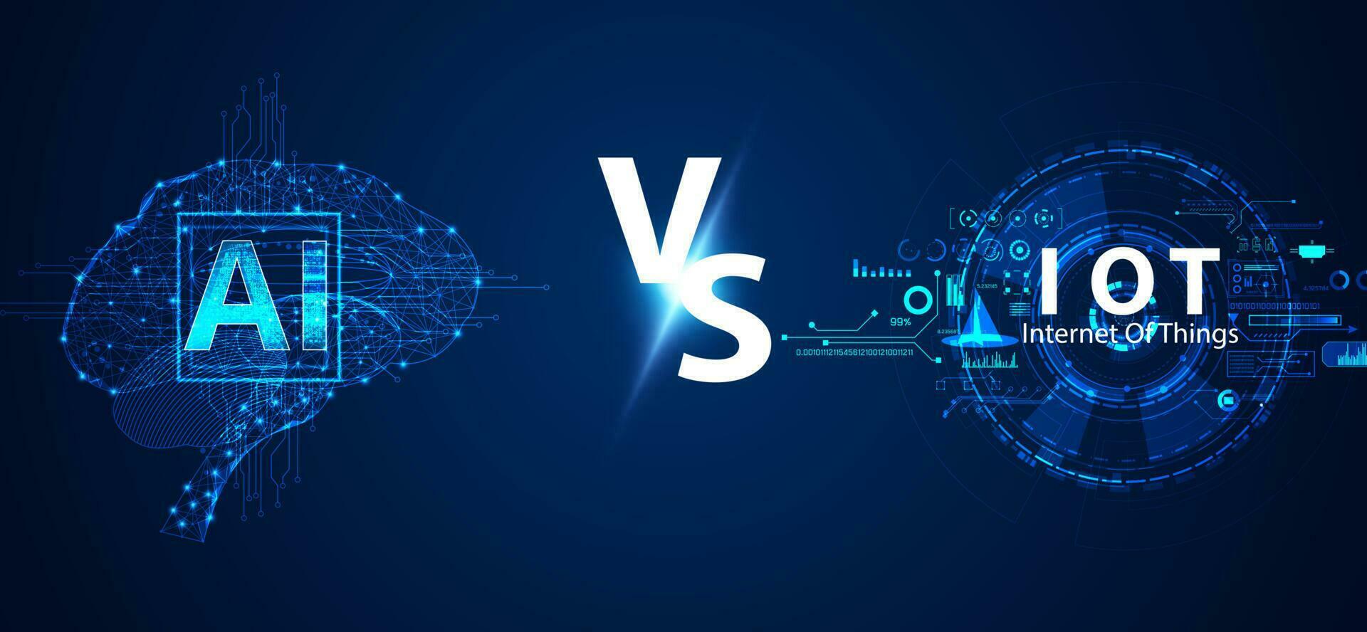 Brain concept, AI control and IoT technology, Internet of Things Comparison between the two technologies On a futuristic background vector