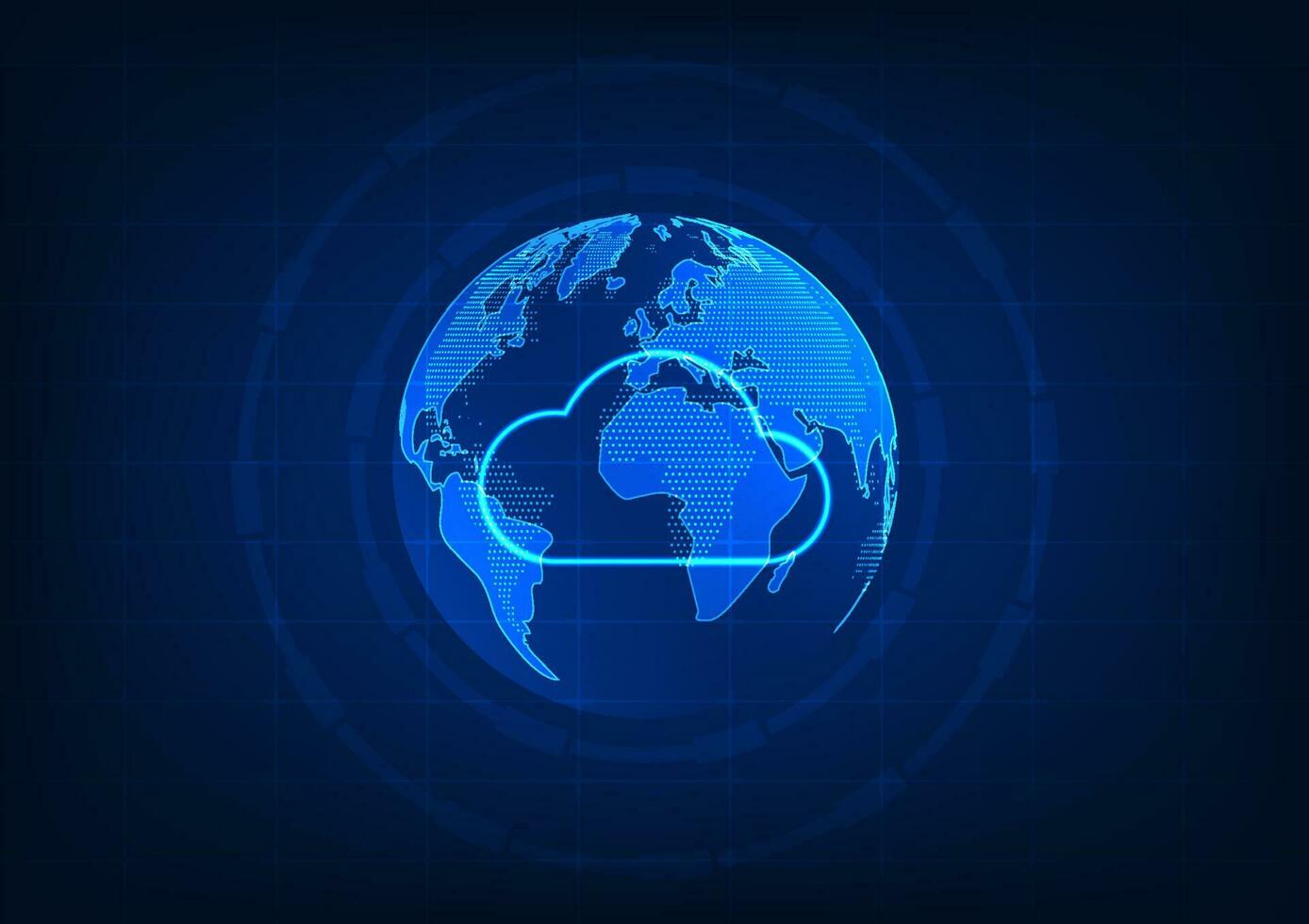 Cloud technology background with Earth conveys important data collected through the world's internet network into the cloud It is a technology used to store data as a system with data security. vector