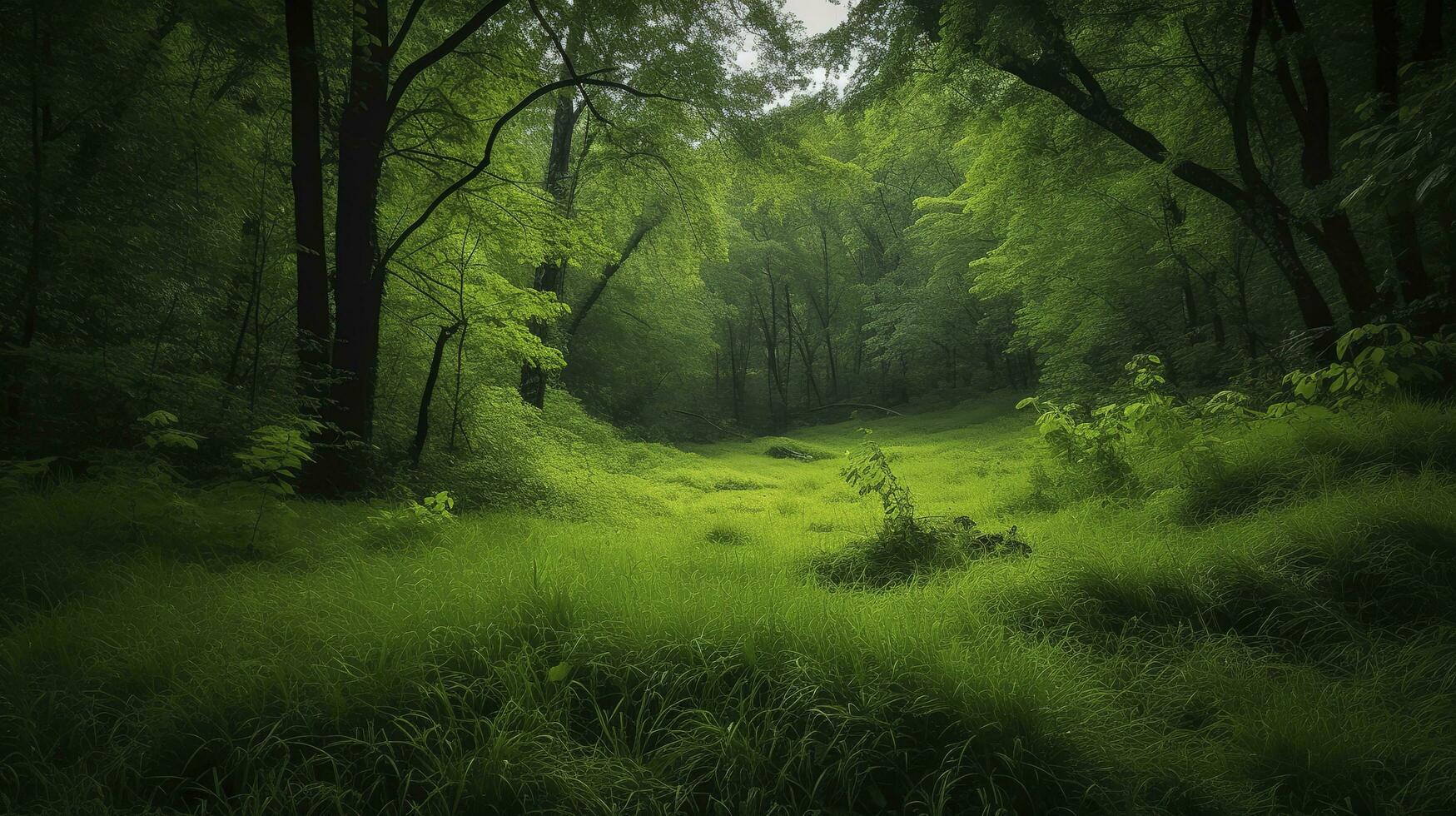 Earth Day and World Environment Day, Spring, Beautiful Natural Verdant green forest in Summer, generate ai photo