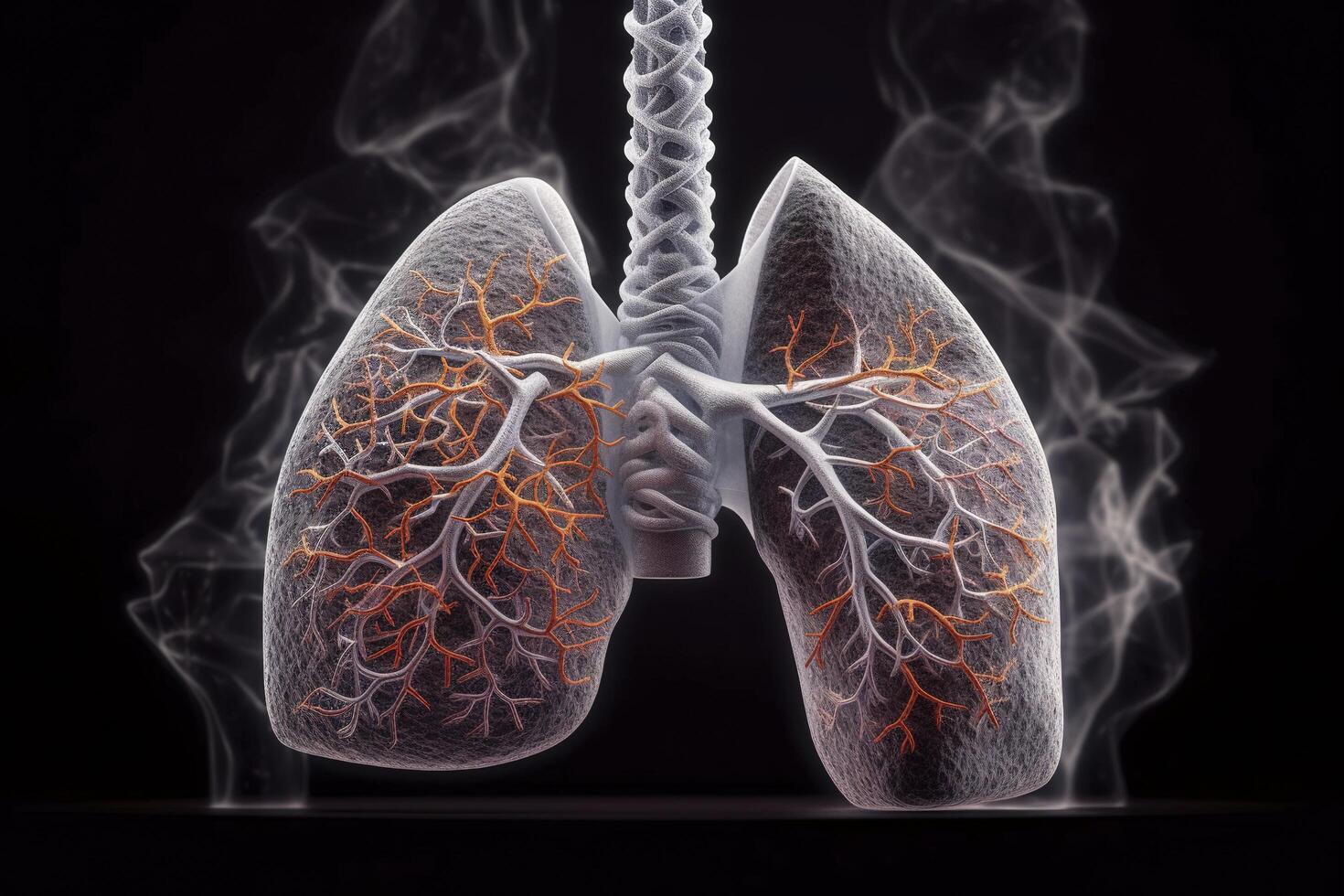 Human Lungs with smoke, Lung disease from smoking, pm 2.5 and air pollution,Human Lung model illness, Lung cancer, and lung disease, photo