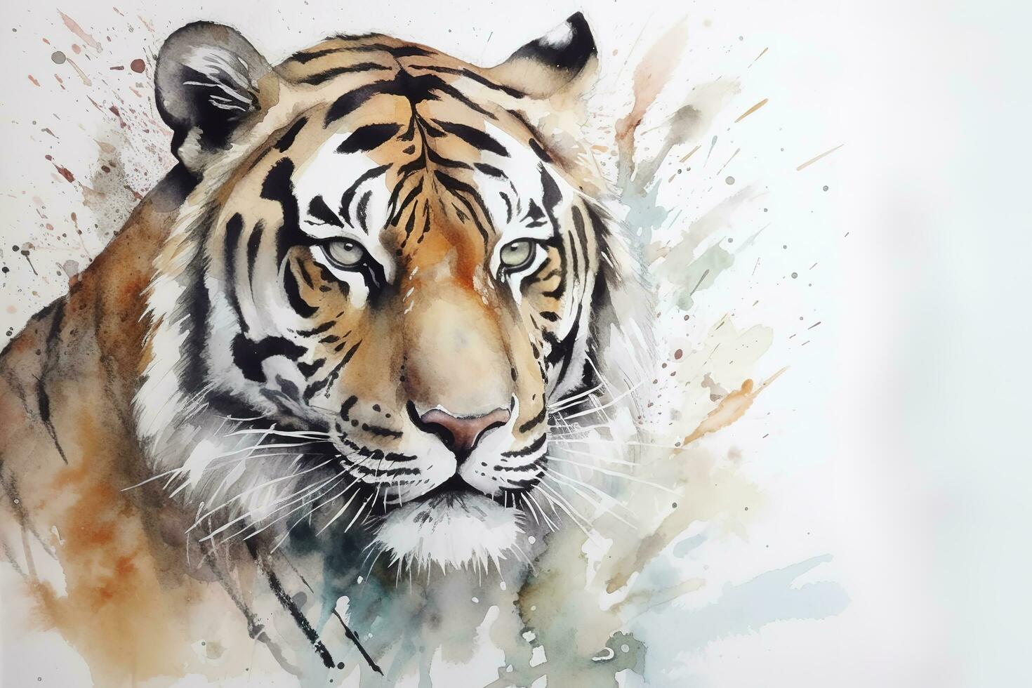 Paint a realistic portrait of a tiger in the jungle watercolor painting, beautiful natural forms, crisp clean shapes, colorful, white background, generate ai photo