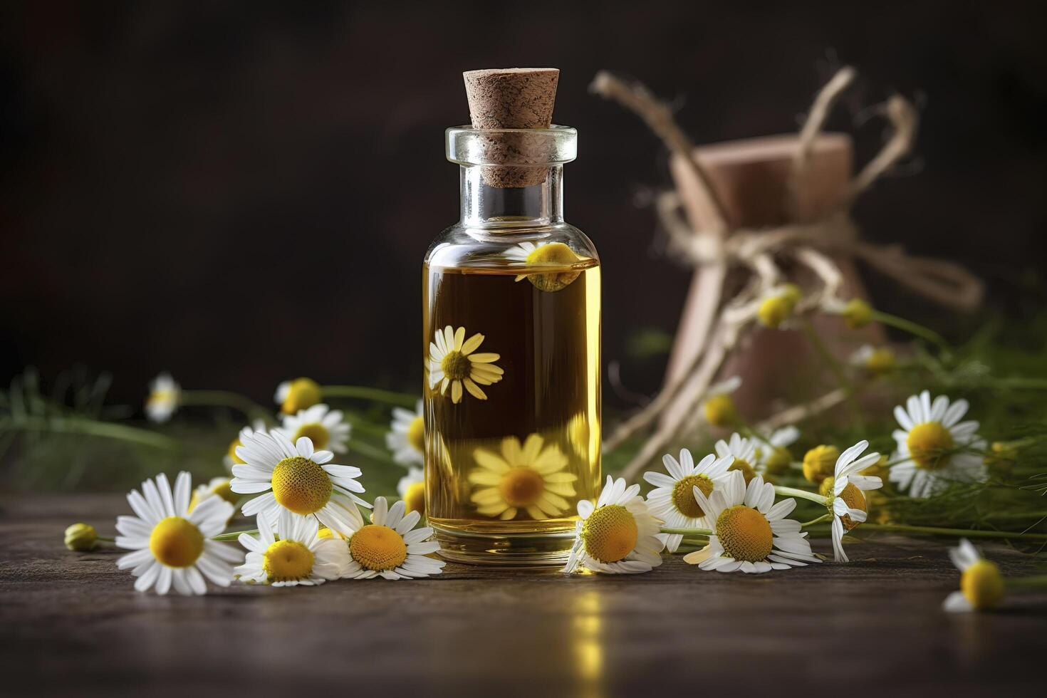 Herb essential oil aroma bootle and leaf , photo
