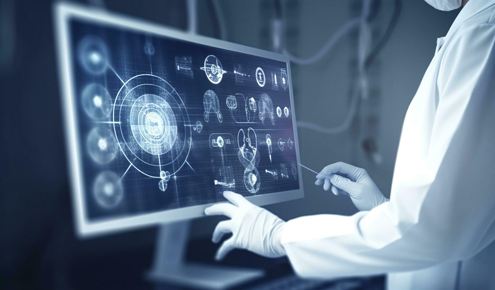 Medical technology in clinic or hospital. Treatment and use of computer technologies in medicine, generate ai photo