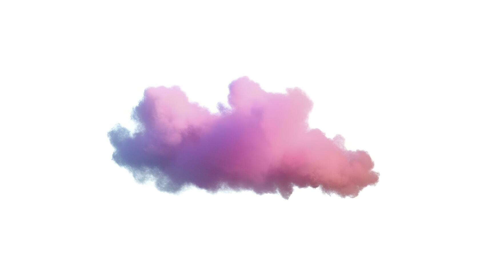 3d render, glowing colorful soft cloud isolated on white background. Fluffy cumulus atmosphere phenomenon. Realistic sky clip art element, generate ai photo