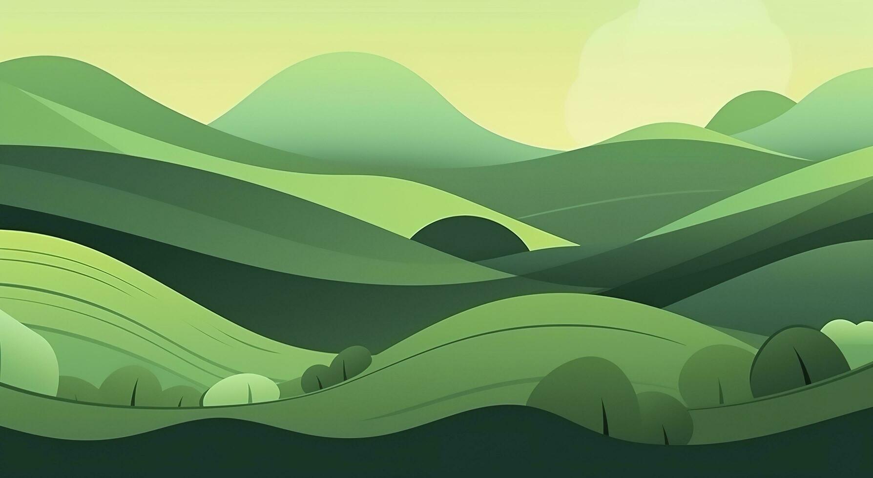 Forest in the mountains. Shades of green. Vector illustration. Suitable for website, social media, desktop, wallpapers, postcards, generate ai photo