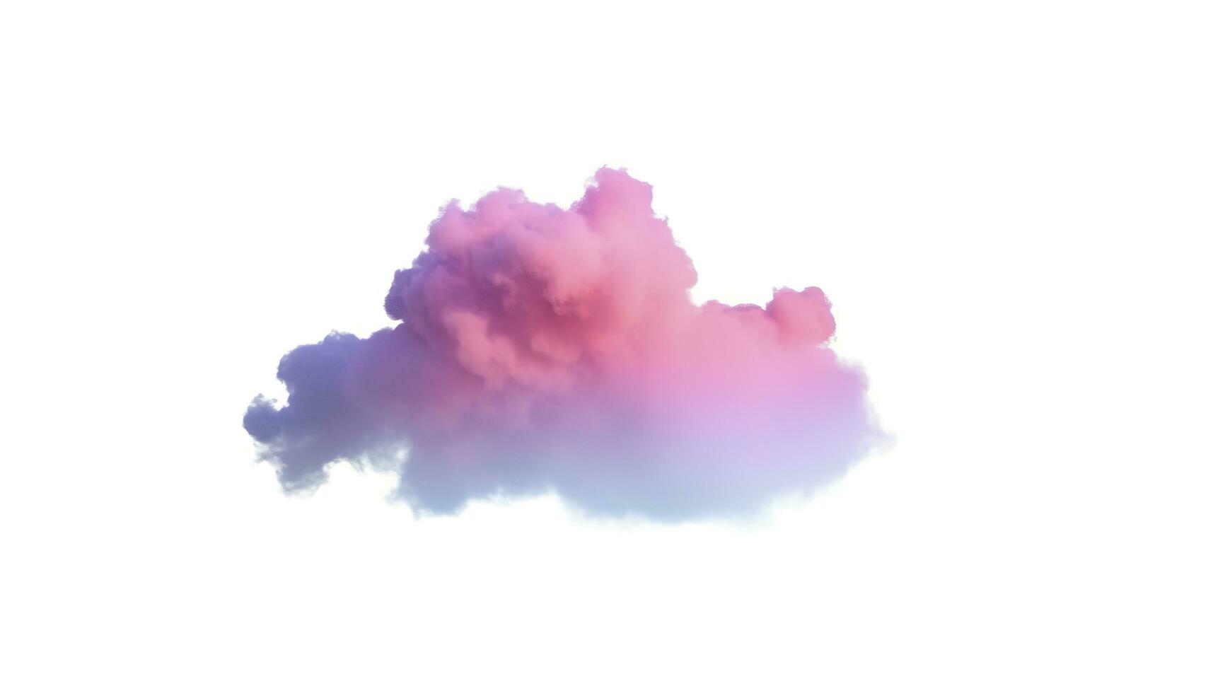 3d render, glowing colorful soft cloud isolated on white background. Fluffy cumulus atmosphere phenomenon. Realistic sky clip art element, generate ai photo