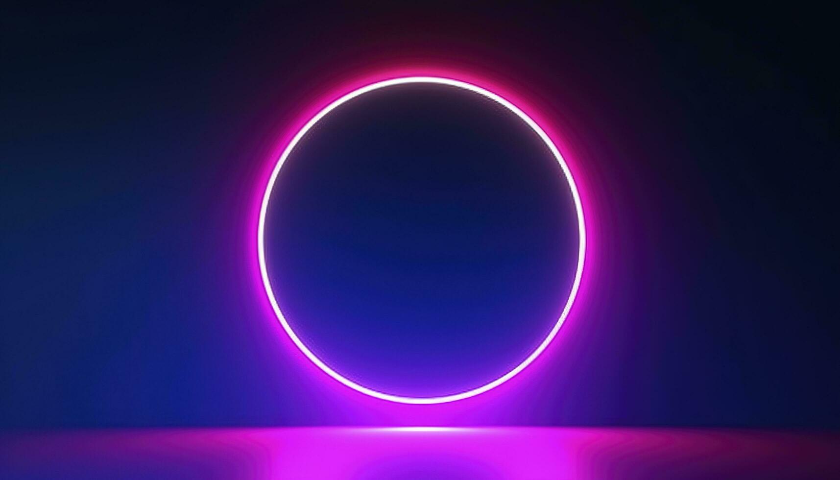 3d render, blue pink neon round frame, circle, ring shape, empty space, ultraviolet light, 80s retro style, fashion show stage, abstract background, generate ai photo
