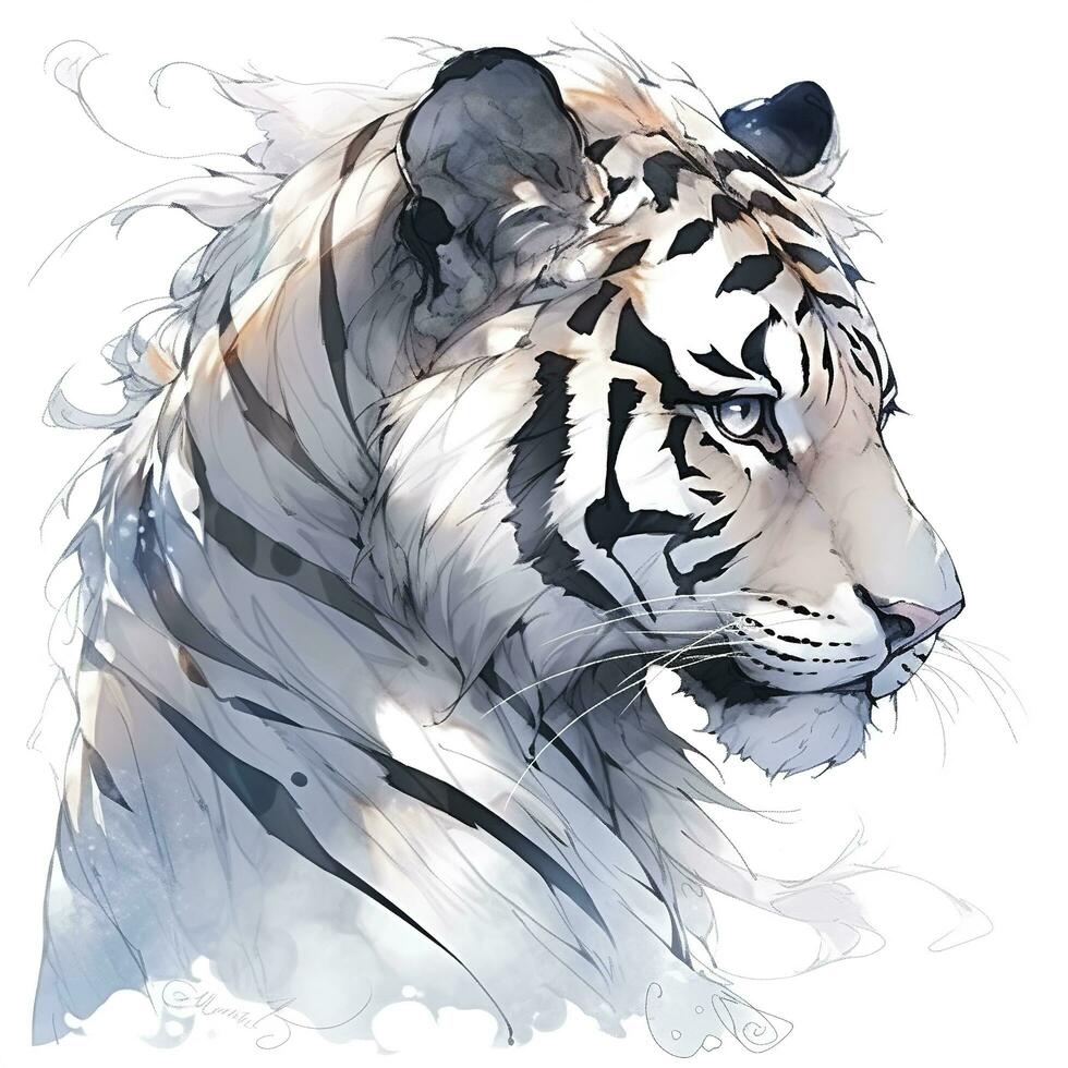 isolated tiger watercolour splashes with ink painting, llustration art, generate ai photo