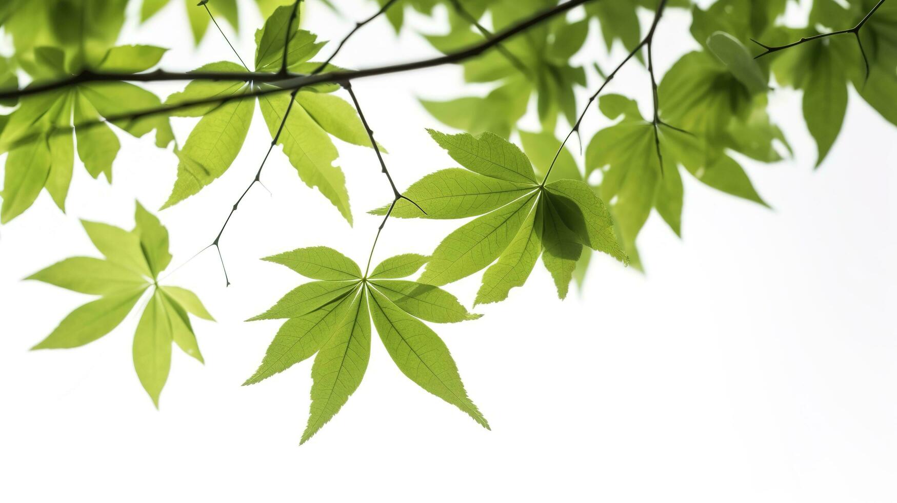 Green tree leaves and branches isolated on white background, generate ai photo