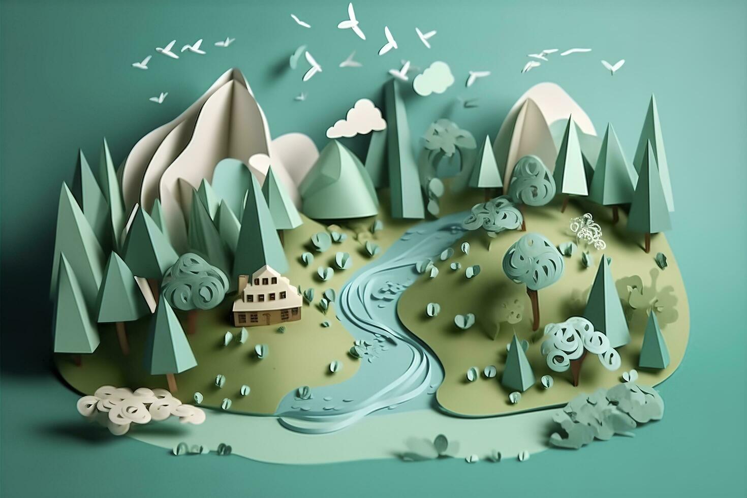 Paper art , Ecology and world water day , Saving water and world Environment day, environmental protection and save earth water , Generate Ai photo