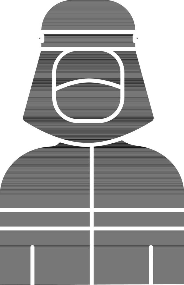 Black And White Human Wear PPE Kit Icon. vector