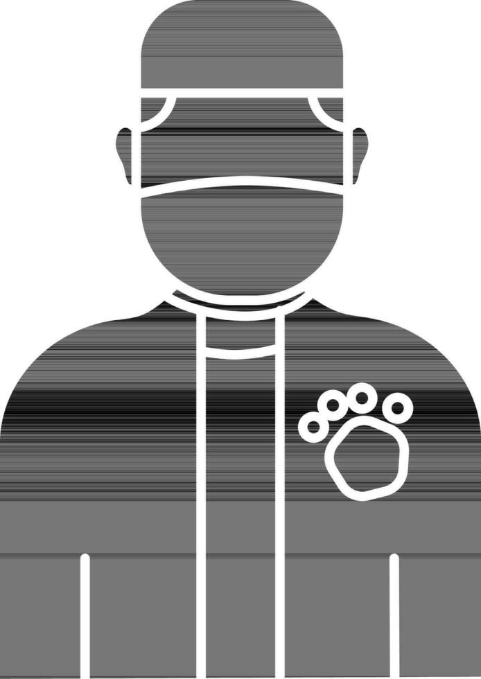 Male Veterinary Wear Mask Icon In black and white Color. vector