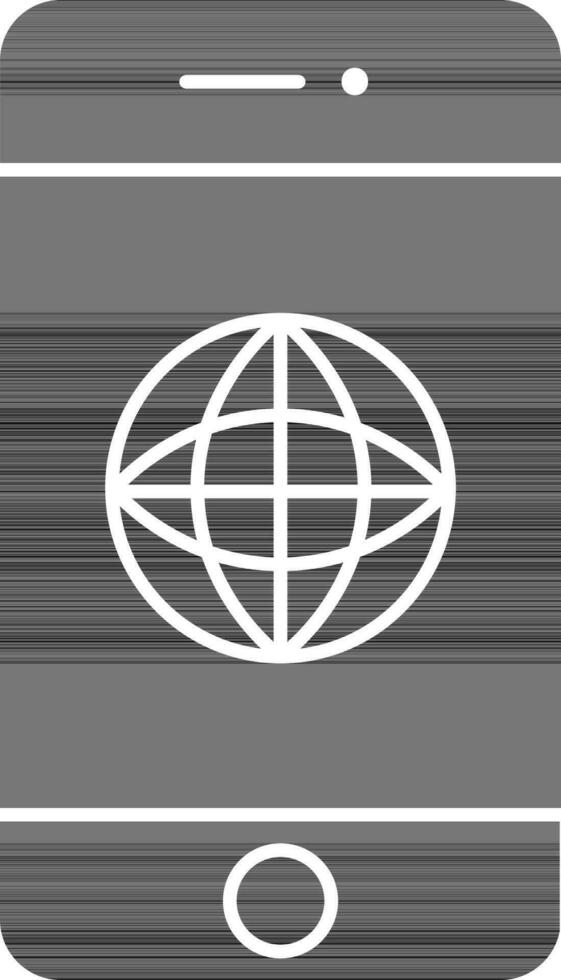 Black And White Globe In Smartphone Icon. vector