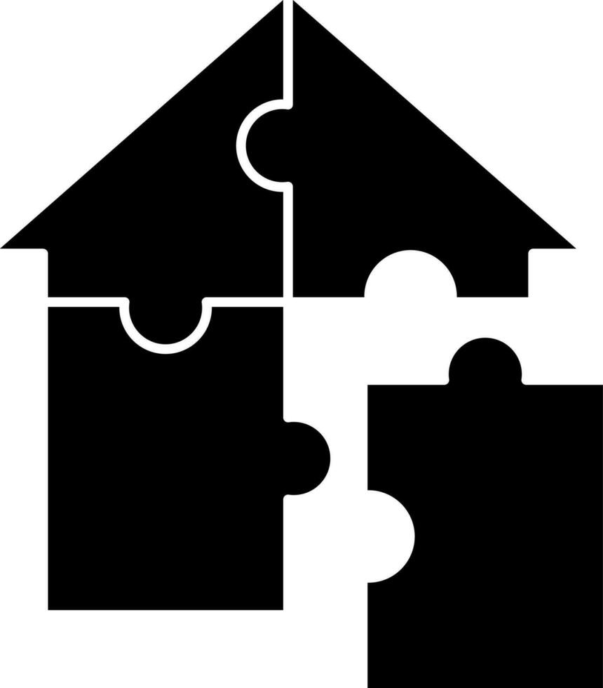 Isolated House Puzzle Icon in Black Color Glyph Style. vector