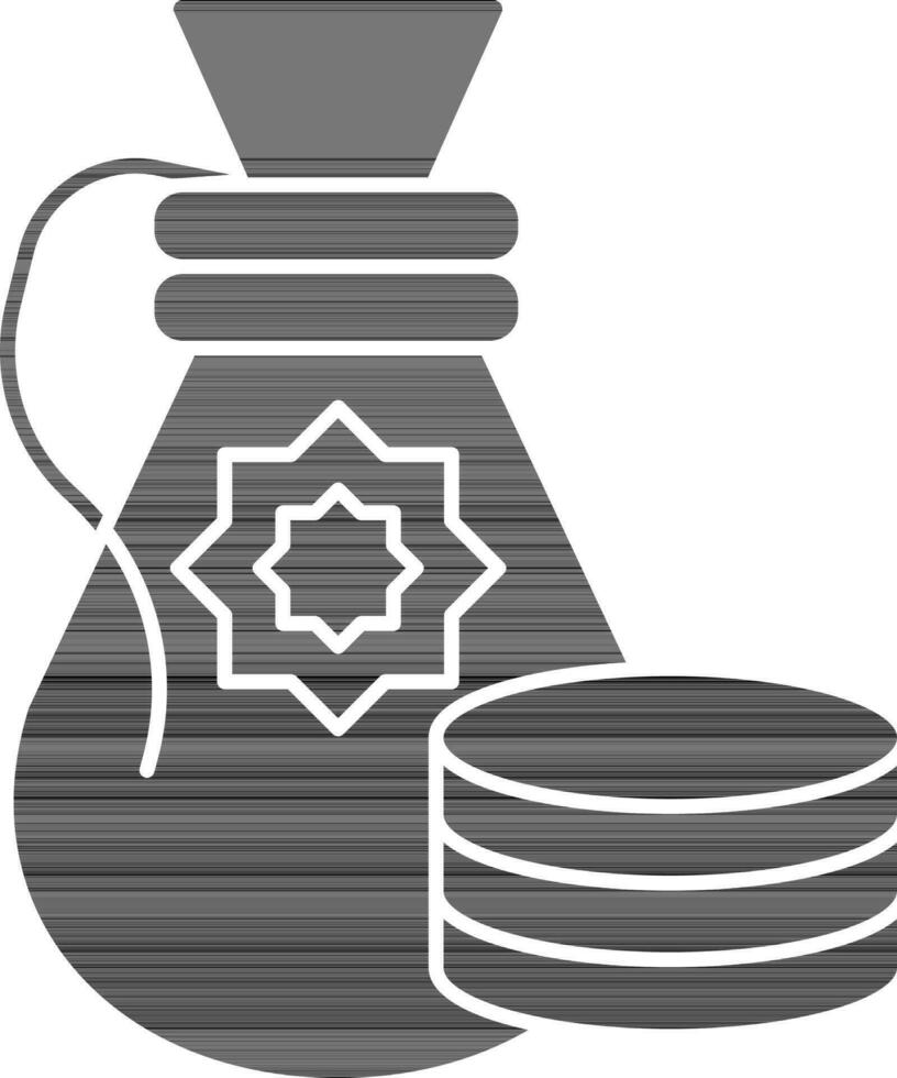 Illustration Of Money Bag Icon In black and white Color. vector