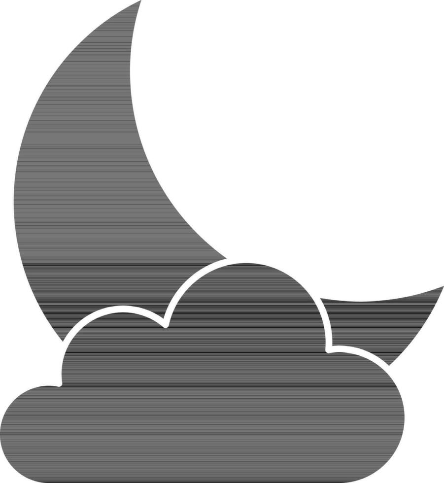 Isolated Crescent Moon With Cloud Icon In black and white Color. vector