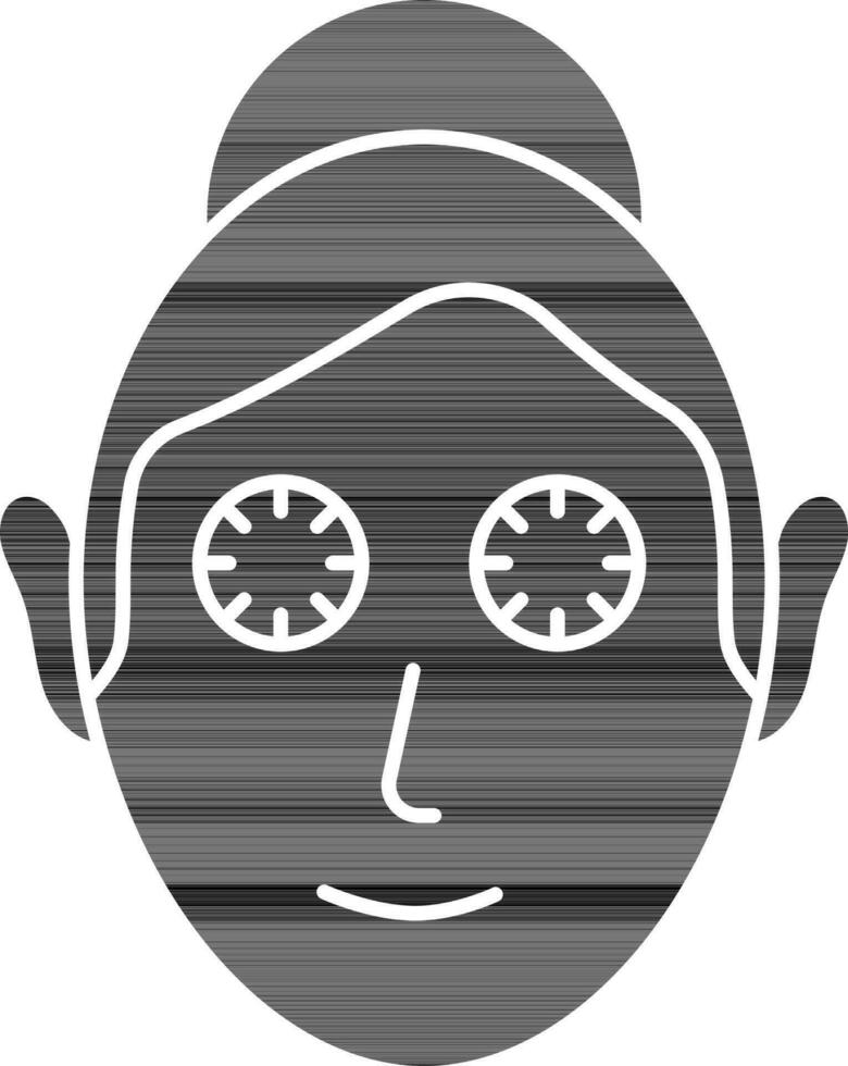 negro y blanco hembra facial máscara con Pepino icono. vector