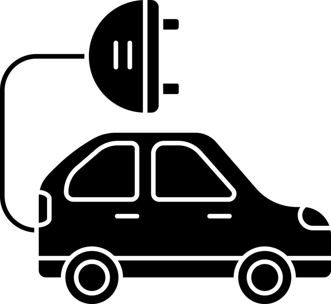 Electric Car Icon In Black And White Color. vector