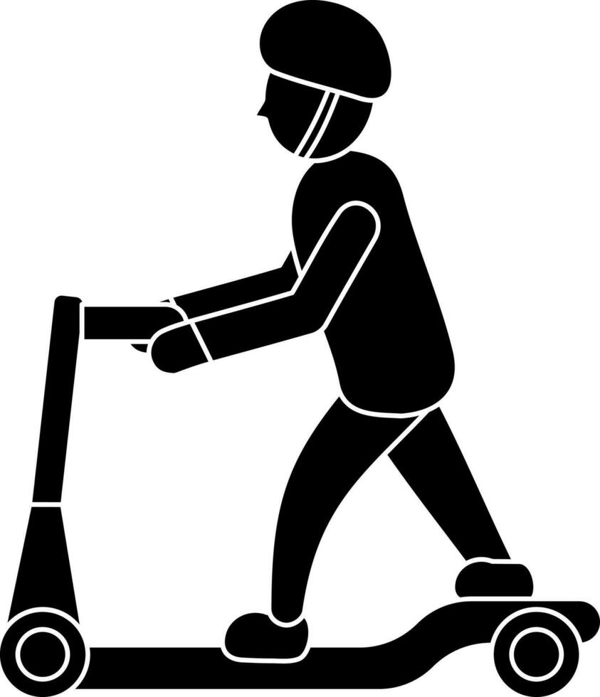 black and white Man Riding Kick Scooter Icon Or Symbol. vector