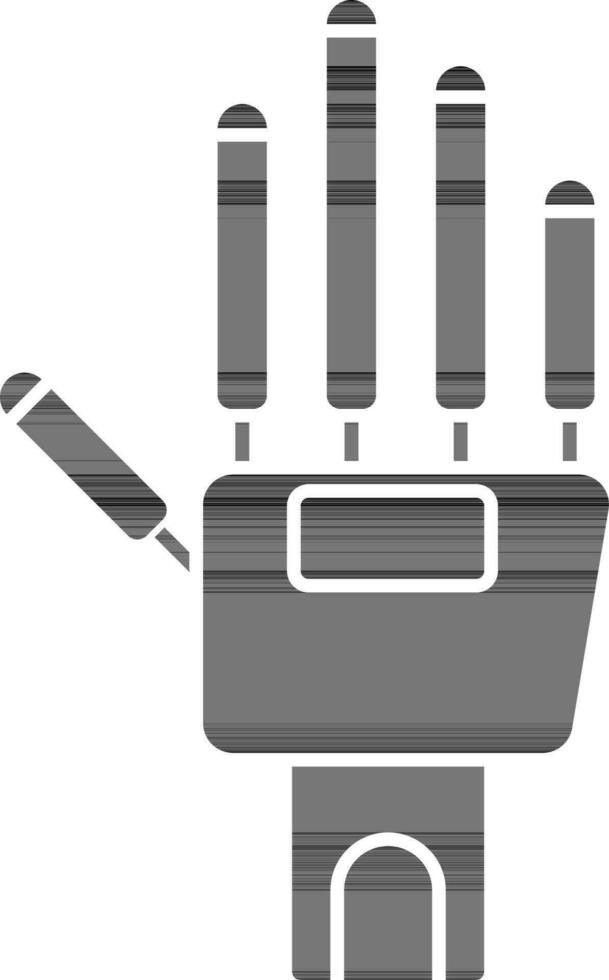 robótico mano icono en negro y blanco color. vector
